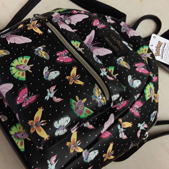 Pokemon Loungefly Black Backpack Venomoth Butterfree faux leather NWT - Picture 7 of 10